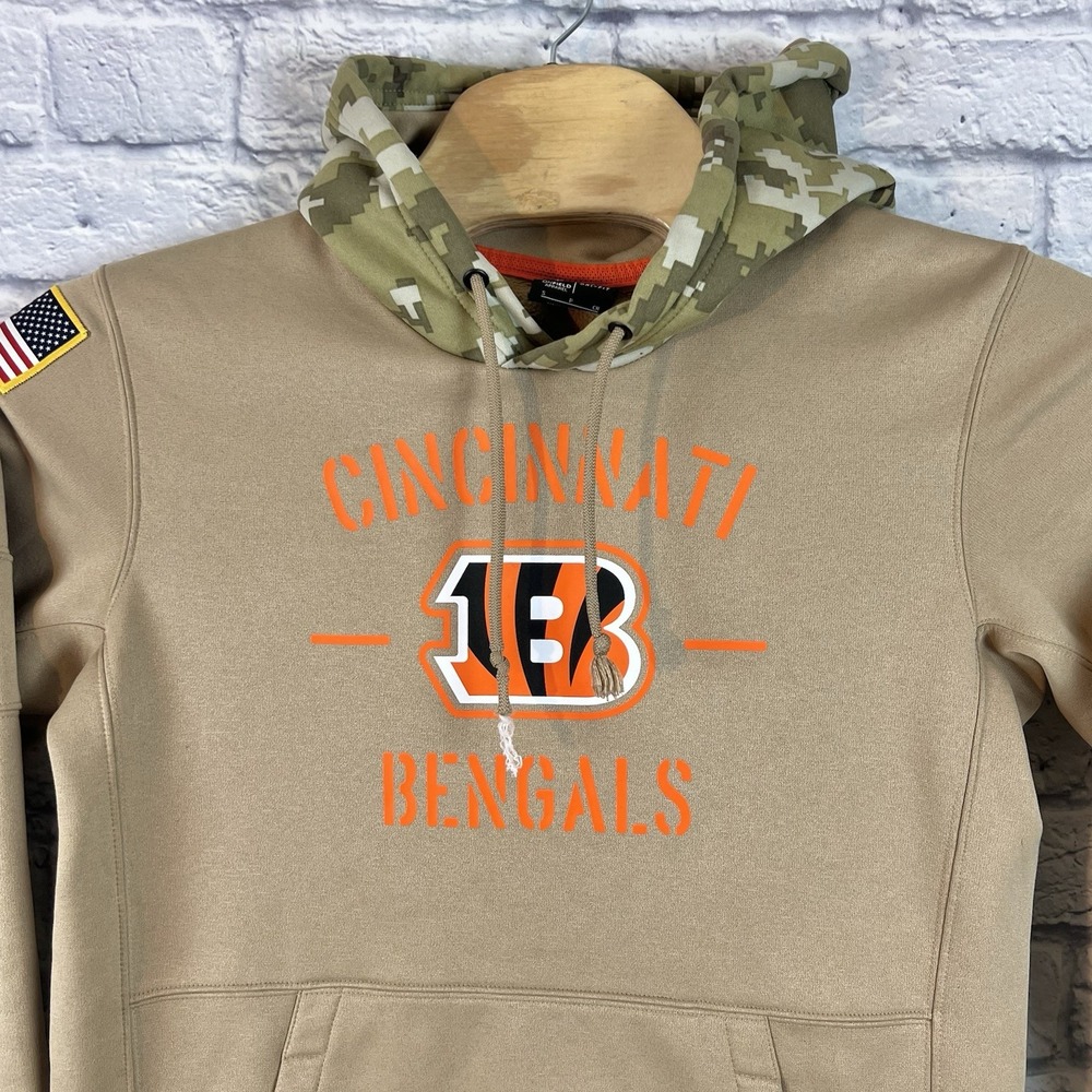 NIKE Men NFL Football On Field Bengals Dri Fit Pullover Hooded Sweatshirt SMALL